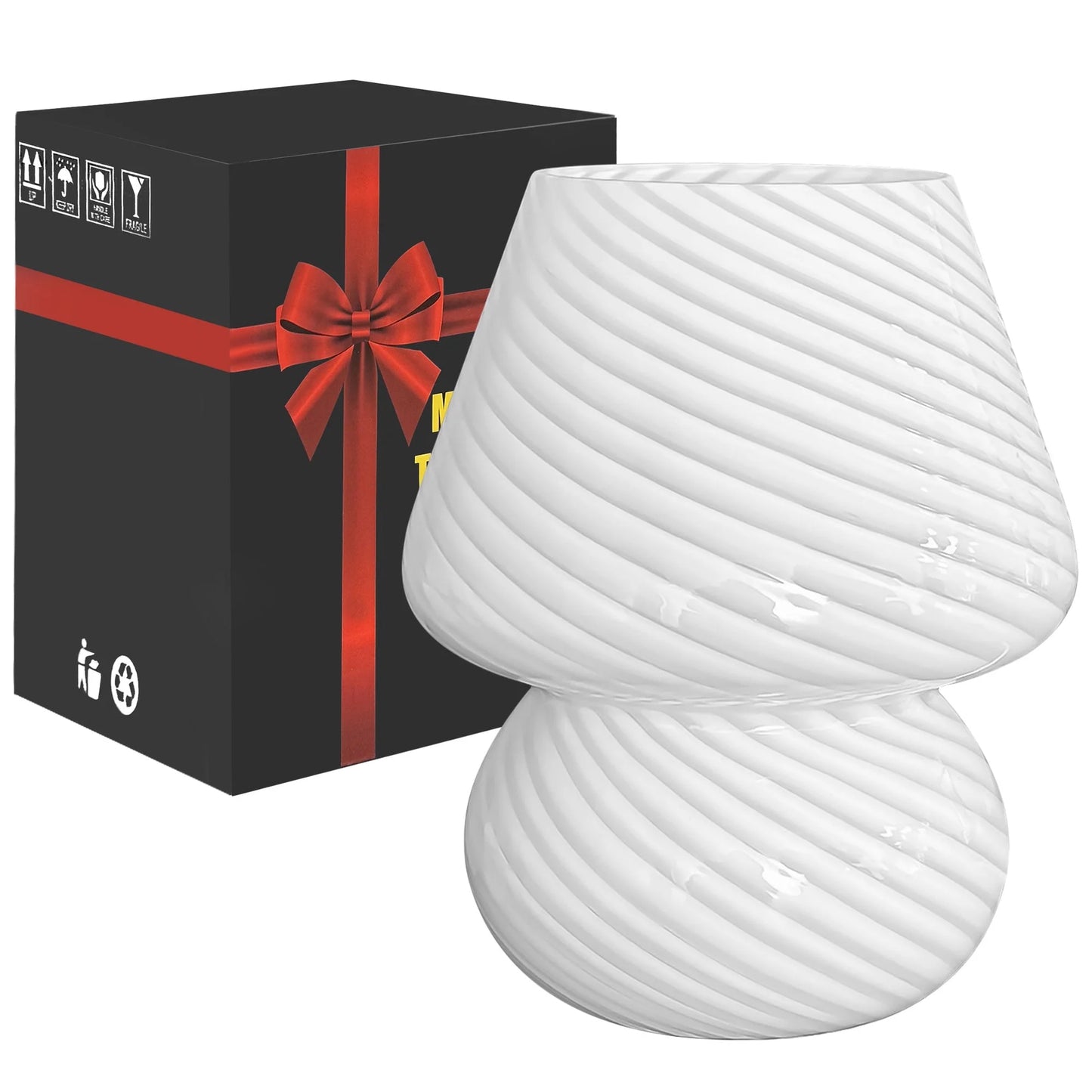 Mushroom Lamp, 7.1" Glass Table Lamp Modern Style 3 Color Temperature Dimmable, with LED Bulb, Suitable for Living Room, Bedroom, Study - Lighting