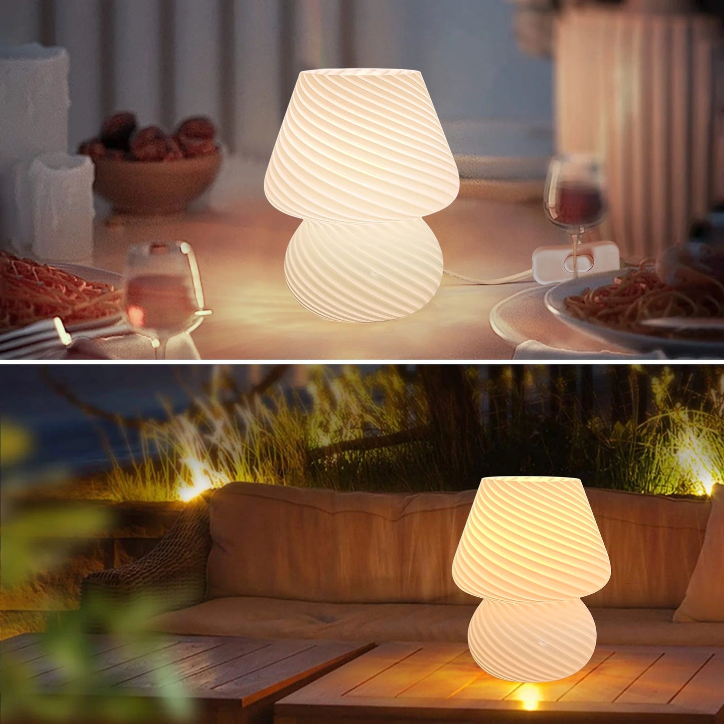 Mushroom Lamp, 7.1" Glass Table Lamp Modern Style 3 Color Temperature Dimmable, with LED Bulb, Suitable for Living Room, Bedroom, Study - Lighting