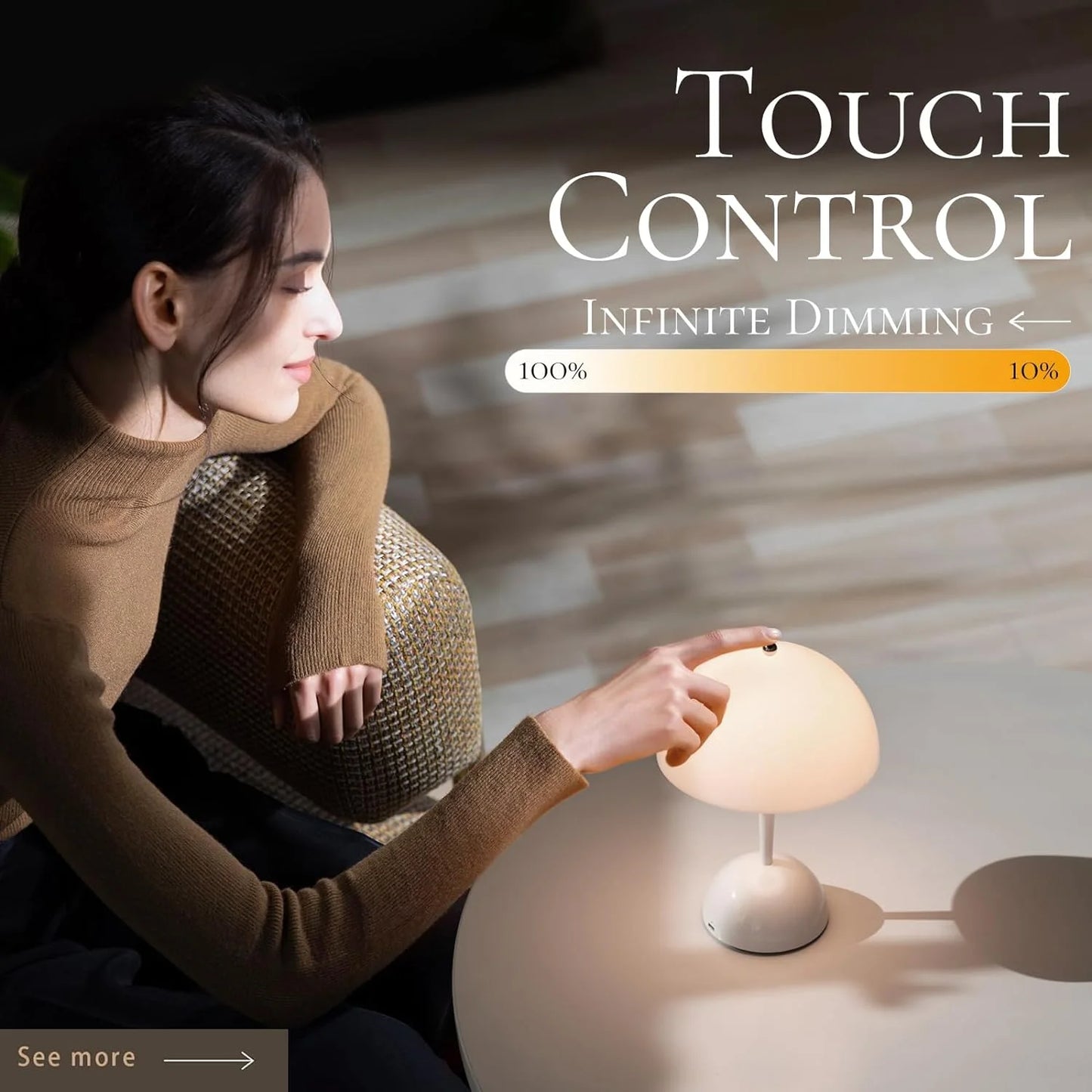 Mushroom Lamp, Touch Bedside Lamp Dimmable Nightstand Light for Bedroom Living Room, White