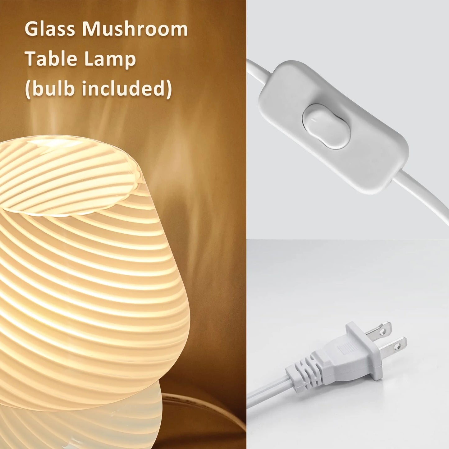 Mushroom Lamp, 7.1" Glass Table Lamp Modern Style 3 Color Temperature Dimmable, with LED Bulb, Suitable for Living Room, Bedroom, Study - Lighting