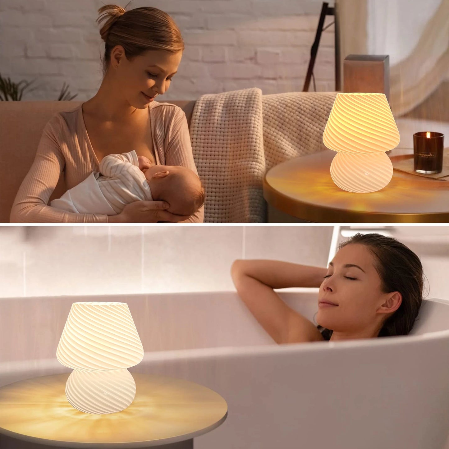 Mushroom Lamp, 7.1" Glass Table Lamp Modern Style 3 Color Temperature Dimmable, with LED Bulb, Suitable for Living Room, Bedroom, Study - Lighting