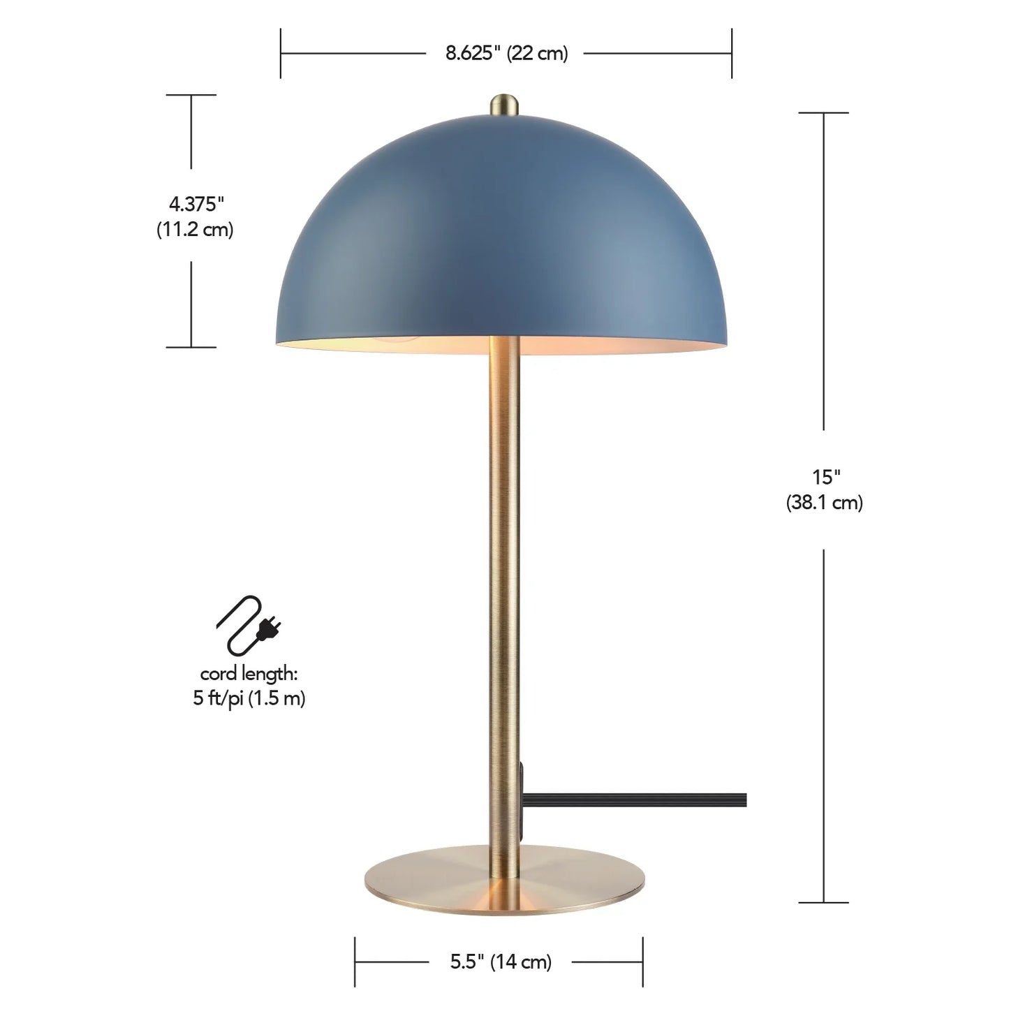 15" Matte Blue Desk Lamp with Matte Brass Accents