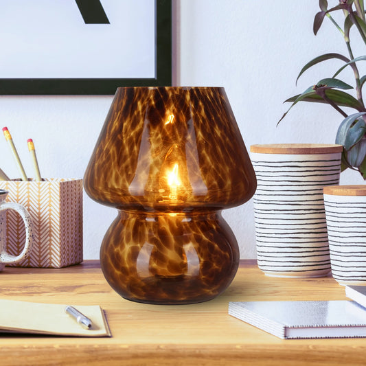 8" Glass Mushroom Lamp, Brown Tortoise, Glossy Finish