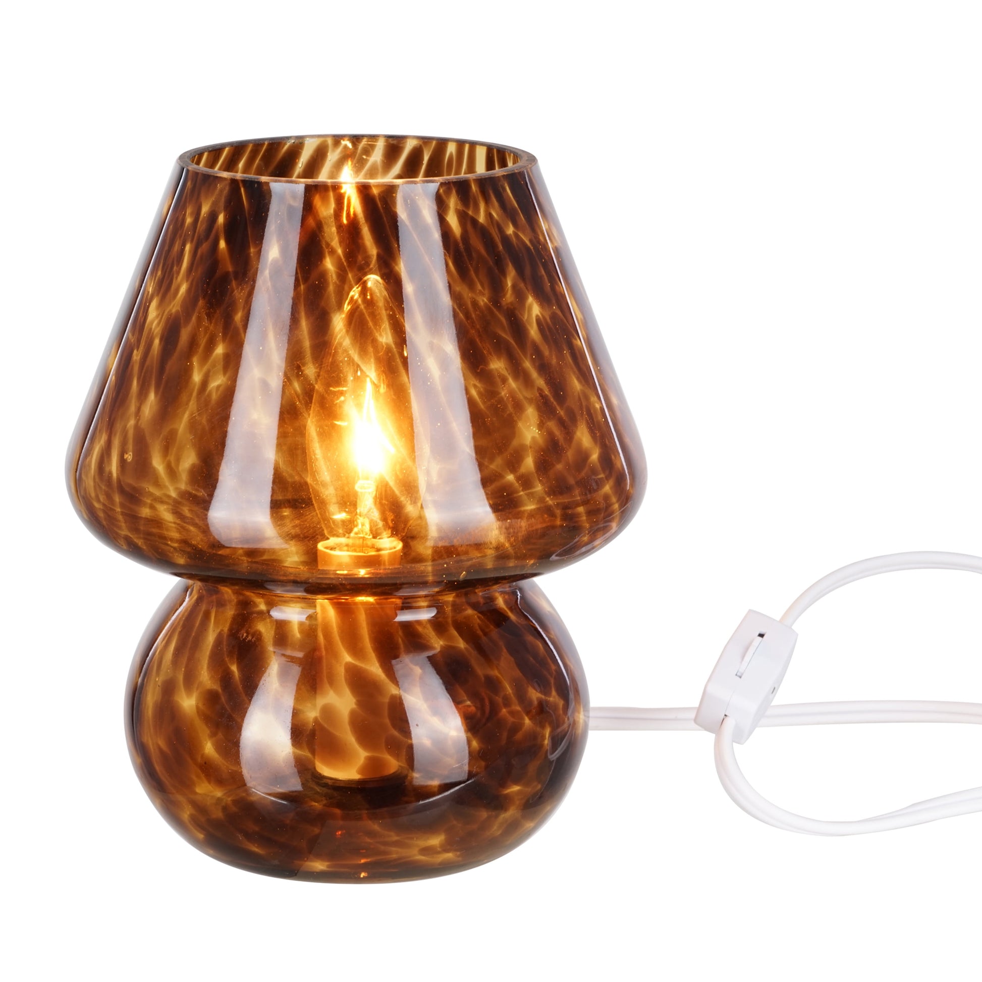 8" Glass Mushroom Lamp, Brown Tortoise, Glossy Finish