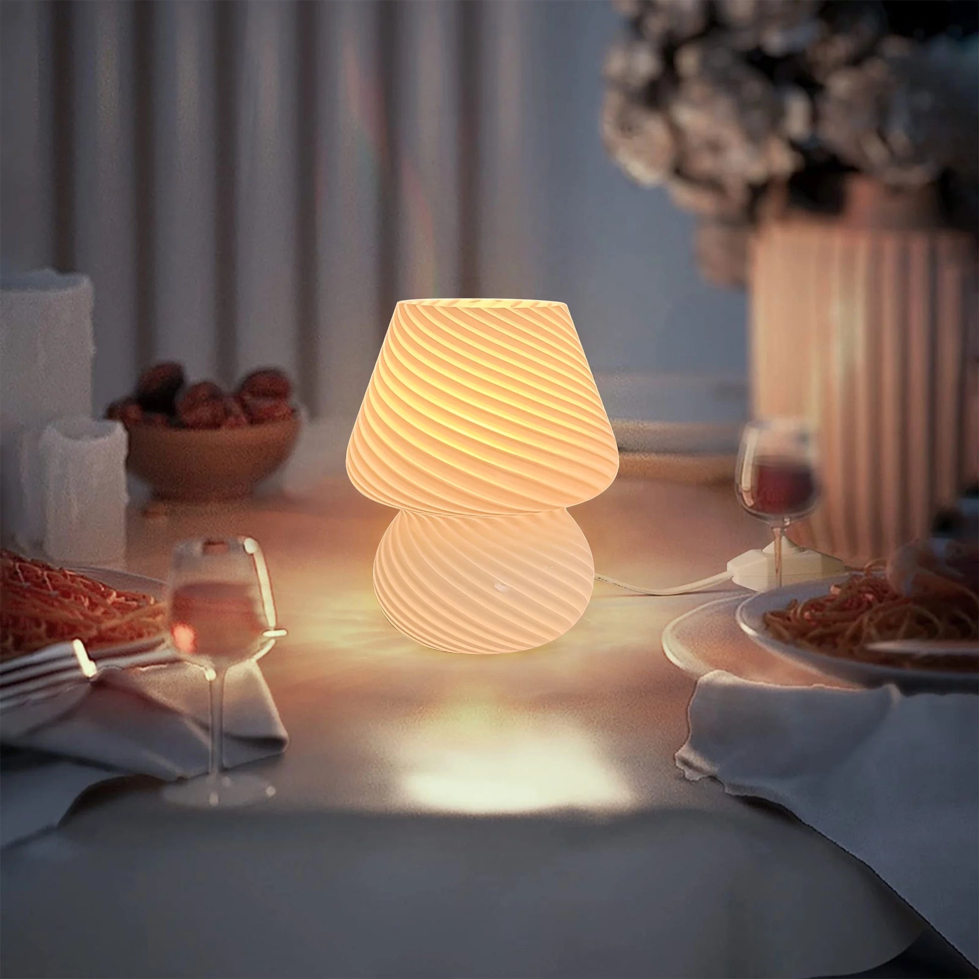 Mushroom Lamp, 7.1" Glass Table Lamp Modern Style 3 Color Temperature Dimmable, with LED Bulb, Suitable for Living Room, Bedroom, Study - Lighting